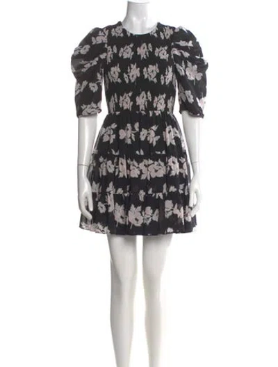 Pre-owned Cinq À Sept Floral Print Mini Dress In Black