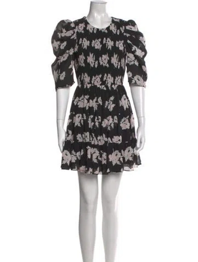Pre-owned Cinq À Sept Floral Print Mini Dress In Black