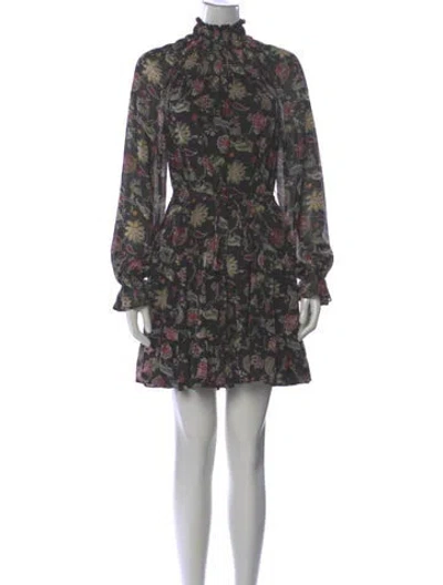 Pre-owned Cinq À Sept Floral Print Mini Dress In Black