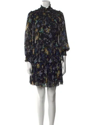 Pre-owned Cinq À Sept Floral Print Mini Dress In Black