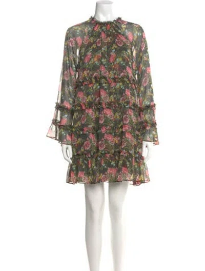 Pre-owned Cinq À Sept Floral Print Mini Dress In Black