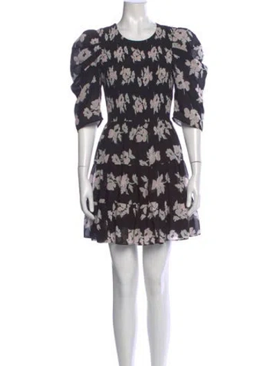 Pre-owned Cinq À Sept Floral Print Mini Dress In Black