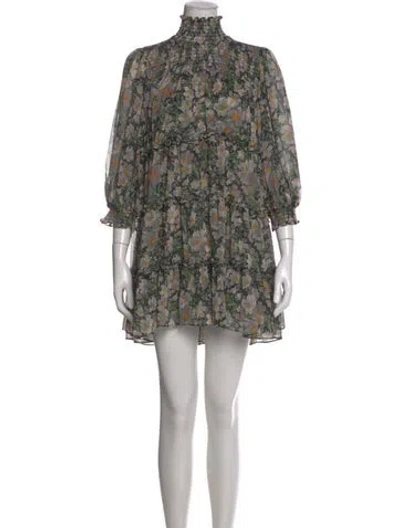 Pre-owned Cinq À Sept Floral Print Mini Dress In Black
