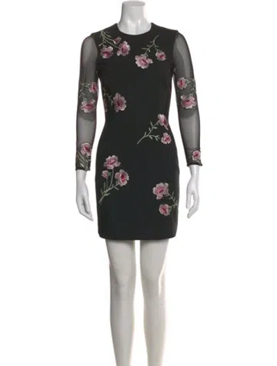 Pre-owned Cinq À Sept Floral Print Mini Dress In Black