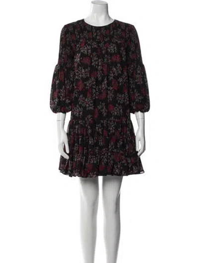 Pre-owned Cinq À Sept Floral Print Mini Dress In Black
