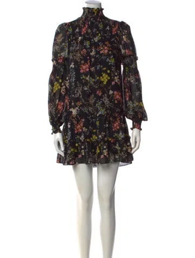 Pre-owned Cinq À Sept Floral Print Mini Dress In Black