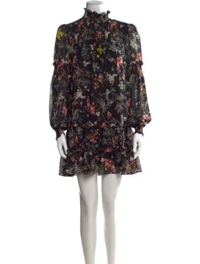 Pre-owned Cinq À Sept Floral Print Mini Dress In Black