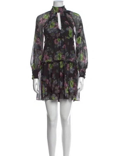 Pre-owned Cinq À Sept Floral Print Mini Dress In Black