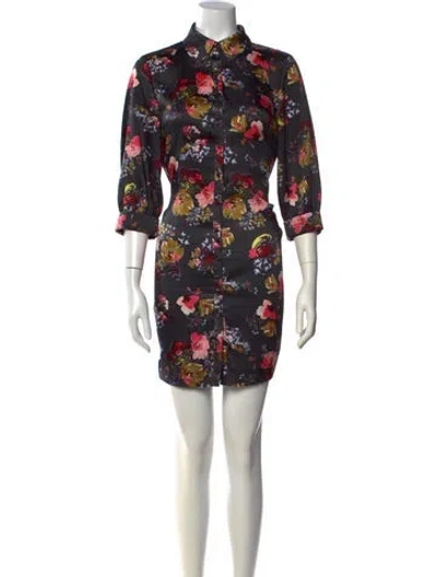 Pre-owned Cinq À Sept Floral Print Mini Dress In Black