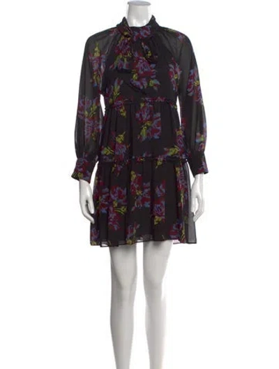 Pre-owned Cinq À Sept Floral Print Mini Dress In Black