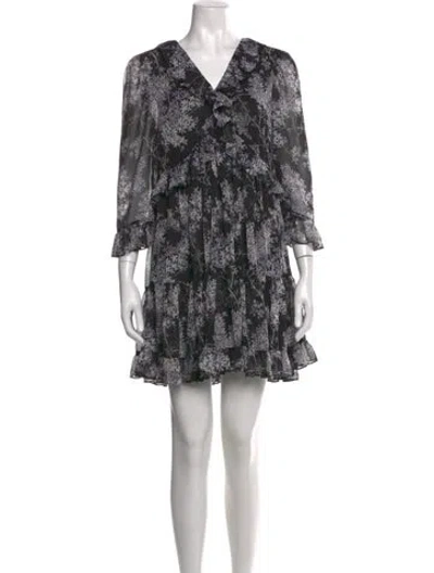 Pre-owned Cinq À Sept Floral Print Mini Dress In Black