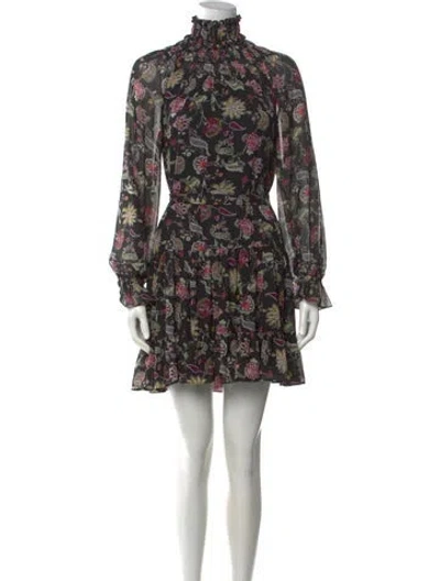 Pre-owned Cinq À Sept Floral Print Mini Dress In Black