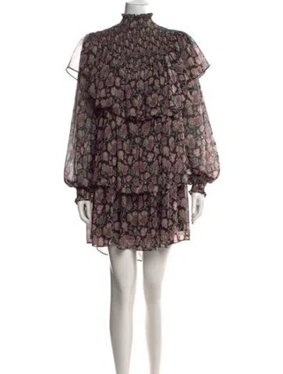 Pre-owned Cinq À Sept Floral Print Mini Dress In Black/pink