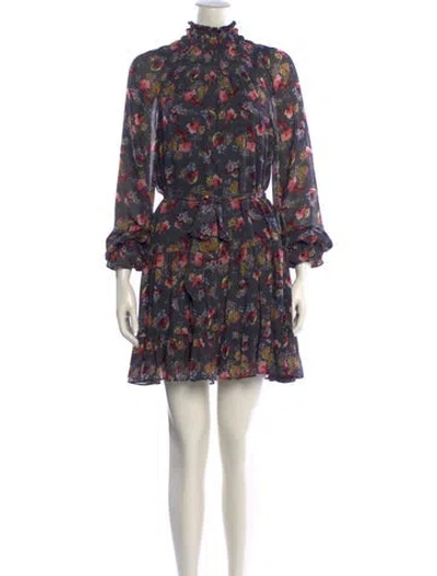 Pre-owned Cinq À Sept Floral Print Mini Dress In Gray