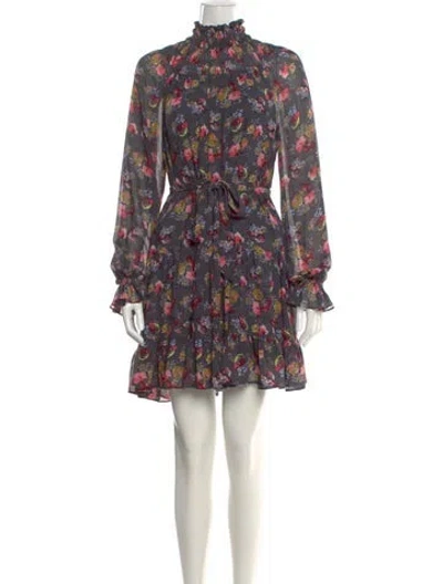 Pre-owned Cinq À Sept Floral Print Mini Dress In Gray