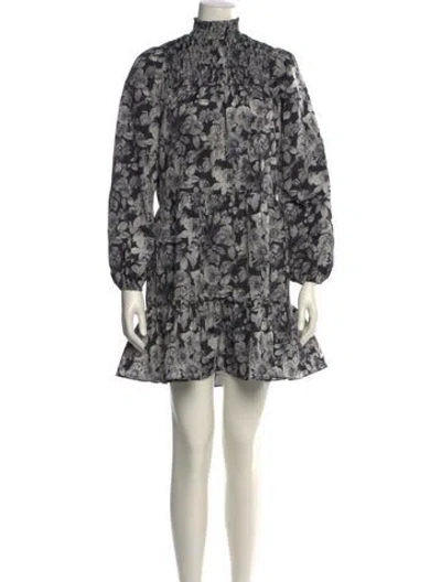 Pre-owned Cinq À Sept Floral Print Mini Dress In Gray