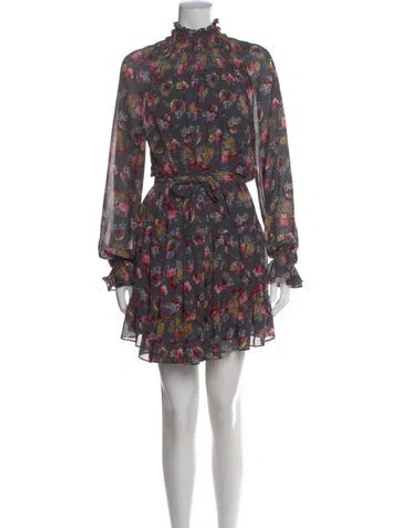 Pre-owned Cinq À Sept Floral Print Mini Dress In Gray