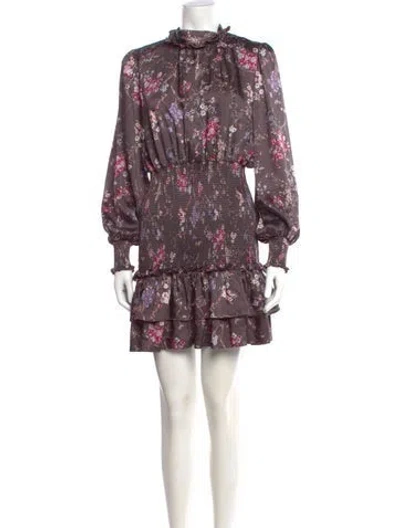 Pre-owned Cinq À Sept Floral Print Mini Dress In Gray