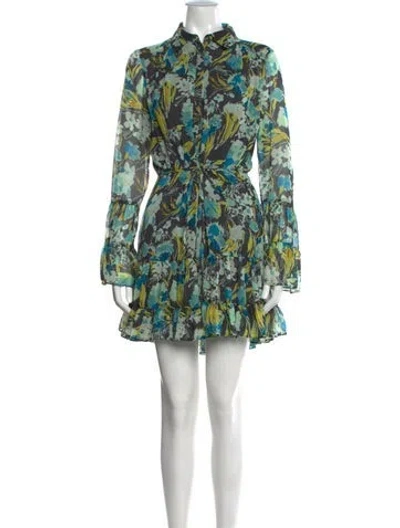 Pre-owned Cinq À Sept Floral Print Mini Dress In Green