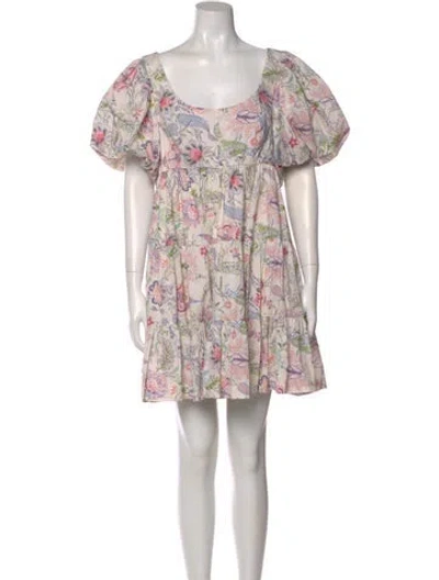Pre-owned Cinq À Sept Floral Print Mini Dress In Neutral