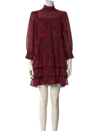 Pre-owned Cinq À Sept Floral Print Mini Dress In Red