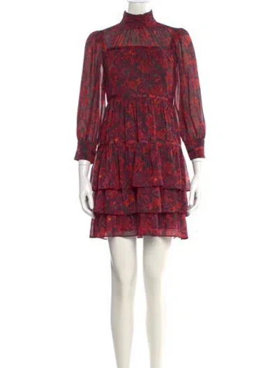 Pre-owned Cinq À Sept Floral Print Mini Dress In Red