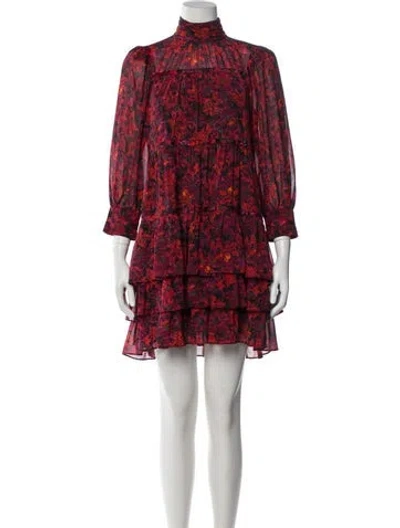 Pre-owned Cinq À Sept Floral Print Mini Dress In Red