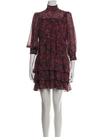 Pre-owned Cinq À Sept Floral Print Mini Dress In Red
