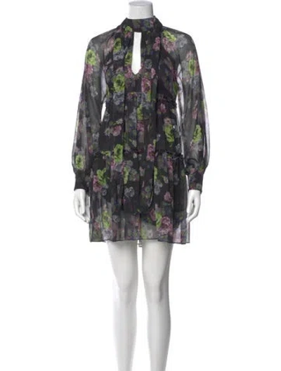 Pre-owned Cinq À Sept Floral Print Mini Dress W/ Tags In Black
