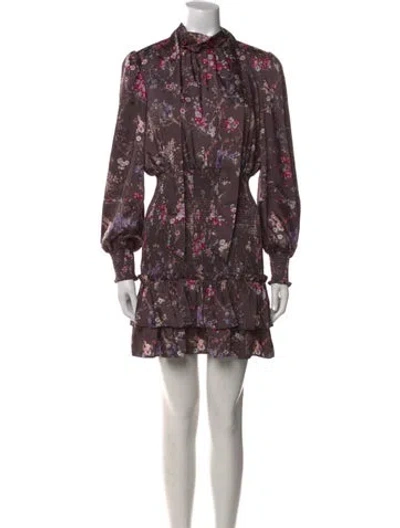 Pre-owned Cinq À Sept Floral Print Mini Dress W/ Tags In Gray