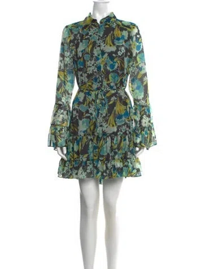 Pre-owned Cinq À Sept Floral Print Mini Dress W/ Tags In Green