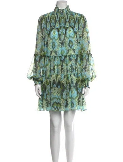 Pre-owned Cinq À Sept Floral Print Mini Dress W/ Tags In Green