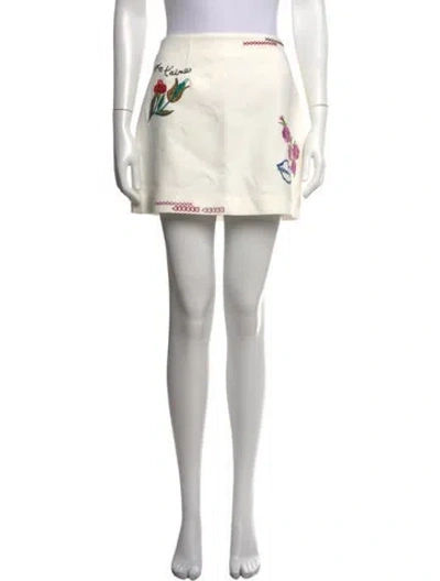Pre-owned Cinq À Sept Floral Print Mini Skirt In White