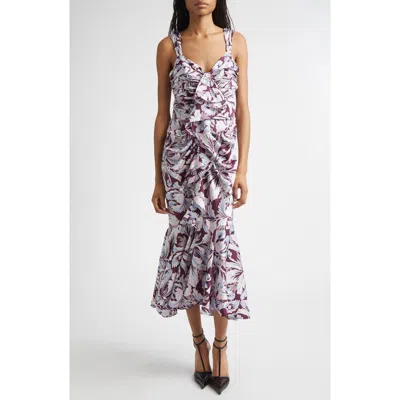 Cinq À Sept Floral Print Ruffle Dress In Purple