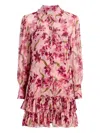 Cinq À Sept Lupetto Trailing Hibiscus Long Sleeve Mini Shirtdress In Pink