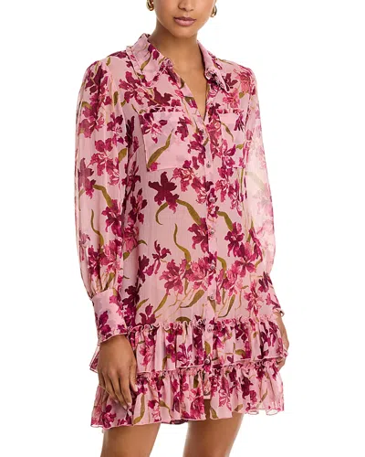 Cinq À Sept Cinq A Sept Floral Print Ruffled Hem Shirtdress In Pink