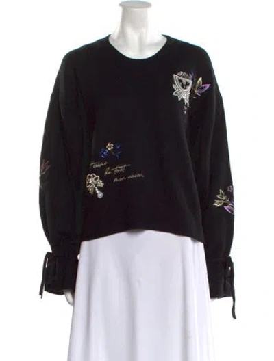 Pre-owned Cinq À Sept Floral Print Scoop Neck Sweater W/ Tags In Black