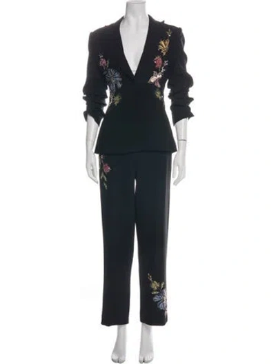 Pre-owned Cinq À Sept Floral Print Sequin Embellishments Pantsuit In Black