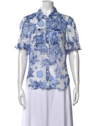 Pre-owned Cinq À Sept Floral Print Short Sleeve Blouse In Multi