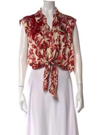 Pre-owned Cinq À Sept Floral Print Sleeveless Button-up Top In Multicolor