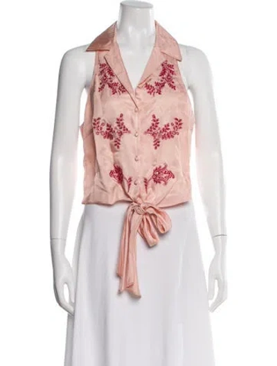 Pre-owned Cinq À Sept Floral Print Sleeveless Crop Top In Pink