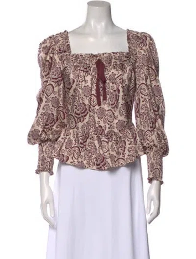 Pre-owned Cinq À Sept Floral Print Square Neckline Blouse In Neutral