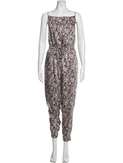 Pre-owned Cinq À Sept Floral Print Square Neckline Jumpsuit In Blue