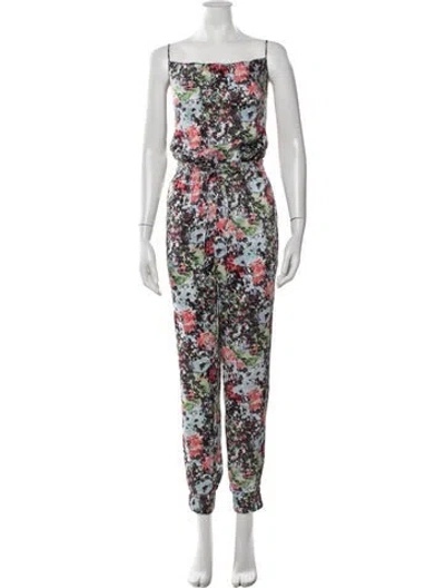 Pre-owned Cinq À Sept Floral Print Square Neckline Jumpsuit In Green