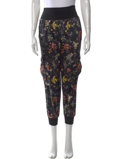 Pre-owned Cinq À Sept Floral Print Straight Leg Pants In Black