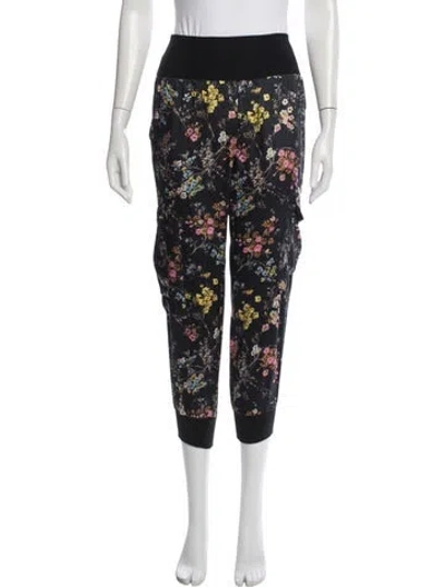 Pre-owned Cinq À Sept Floral Print Straight Leg Pants In Black