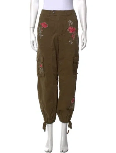 Pre-owned Cinq À Sept Floral Print Straight Leg Pants In Green