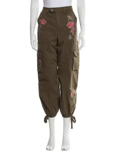 Pre-owned Cinq À Sept Floral Print Straight Leg Pants In Green