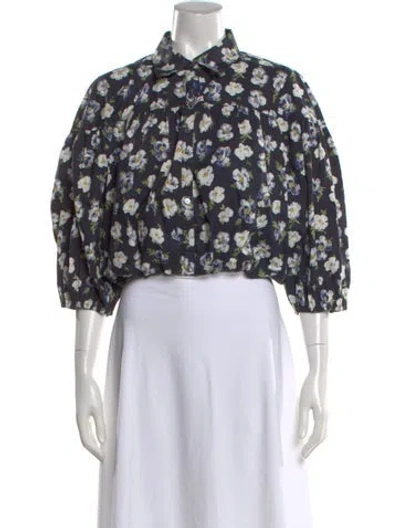 Pre-owned Cinq À Sept Floral Print Three-quarter Sleeve Blouse In Multi