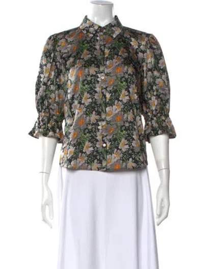 Pre-owned Cinq À Sept Floral Print Three-quarter Sleeve Blouse In Multi